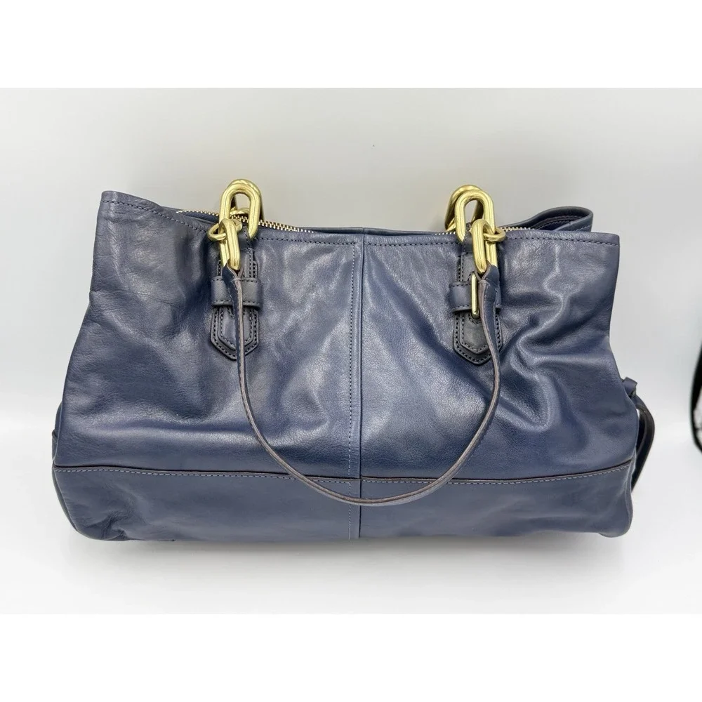 Coach Chelsea Jayden Blue Leather Carryall Handbag Gold Hardware #17811 - Picture 3 of 14